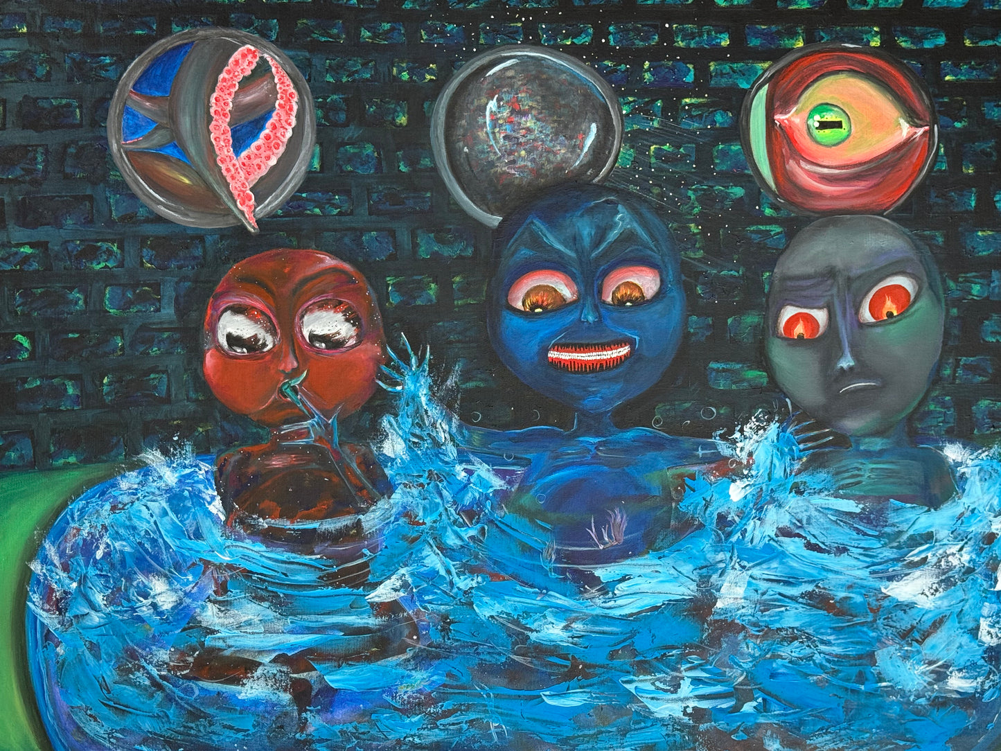 Feast of the Unknown – Original Alien Acrylic Painting by Jackie Harris