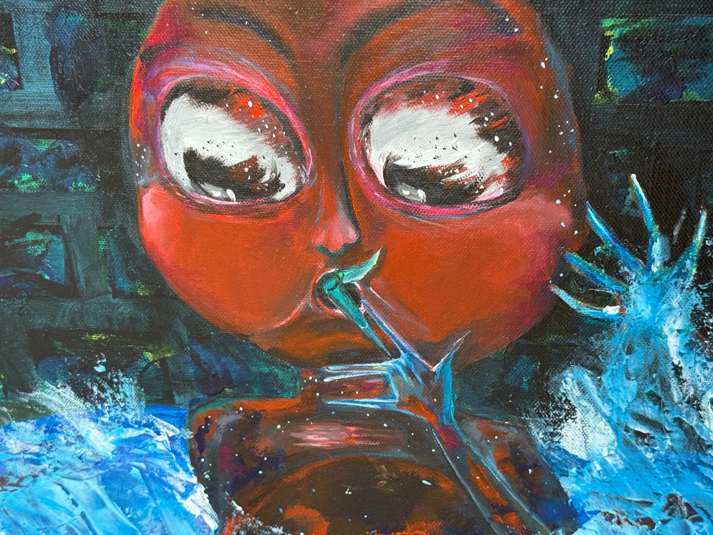 Feast of the Unknown – Original Alien Acrylic Painting by Jackie Harris