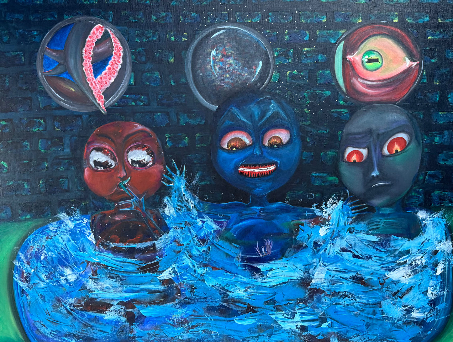 Feast of the Unknown – Original Alien Acrylic Painting by Jackie Harris