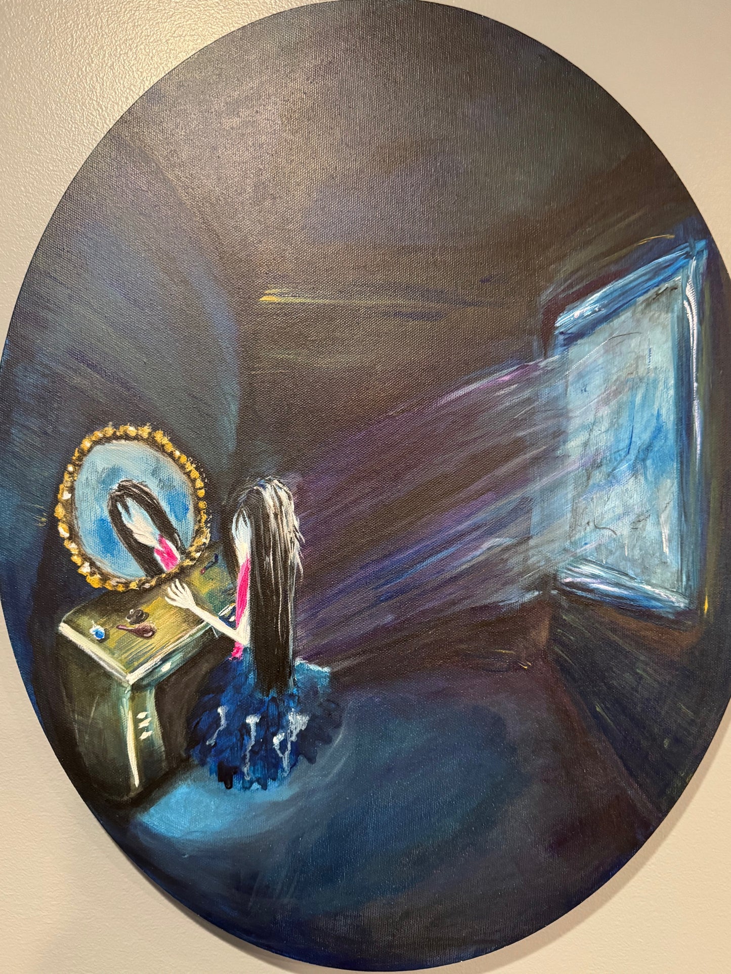 Reflections? – Original 16x20 Ovular Acrylic Painting on Canvas
