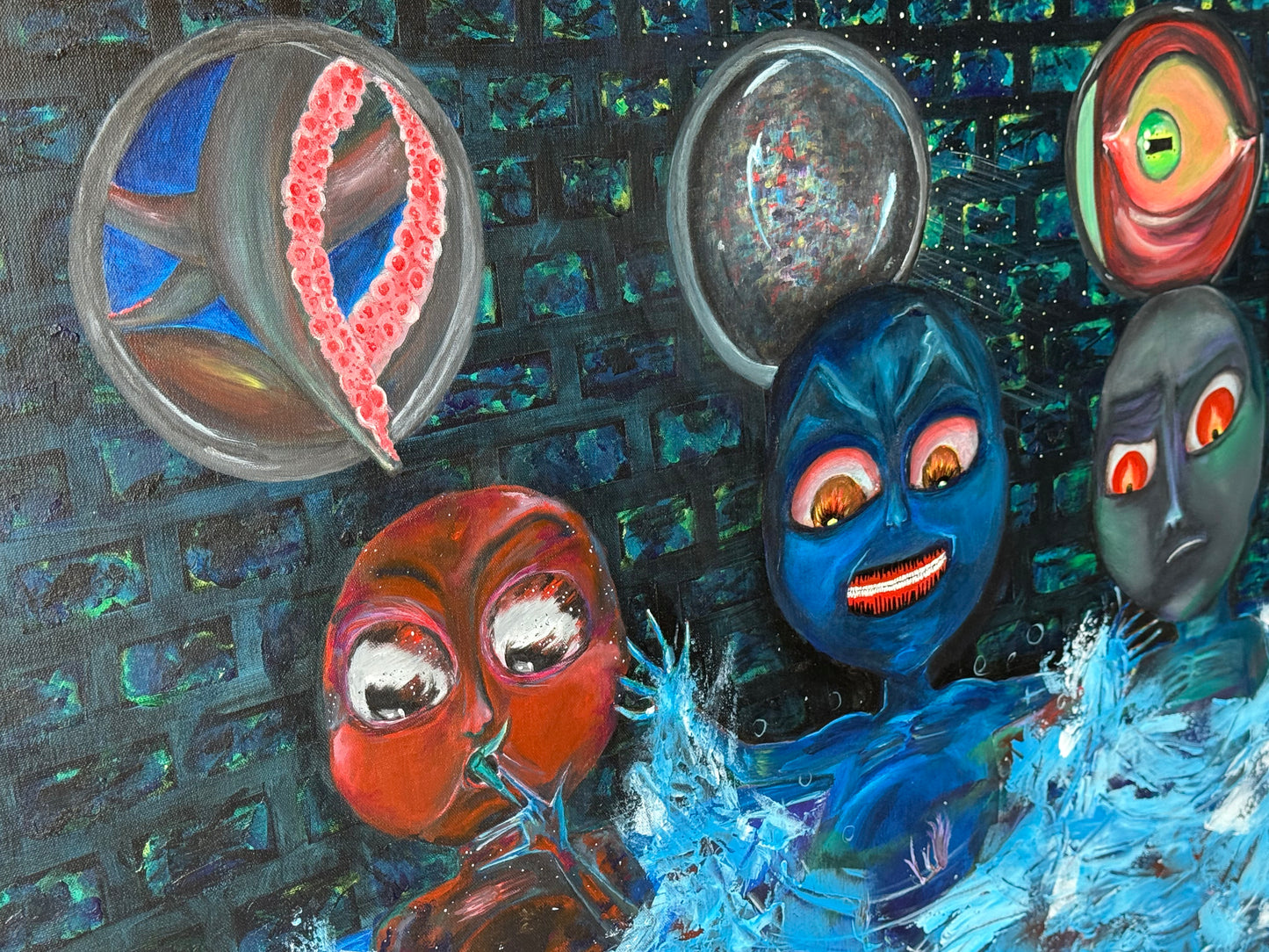Feast of the Unknown – Original Alien Acrylic Painting by Jackie Harris