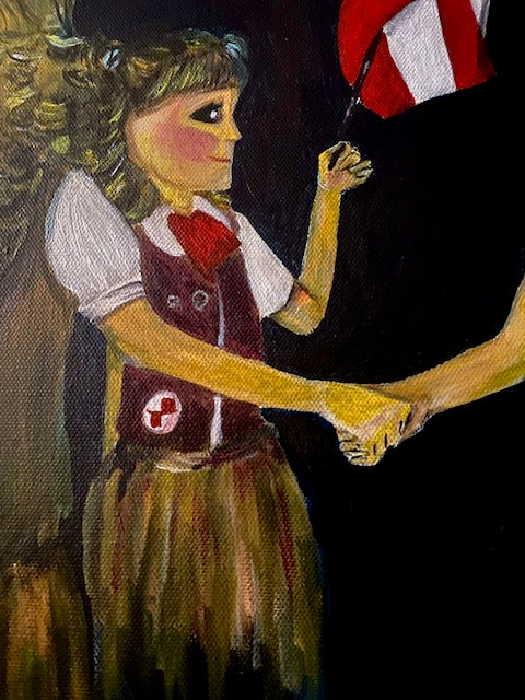 Initiation - Surreal Girl Scout Acrylic Painting by Jackie Harris (20"x20")